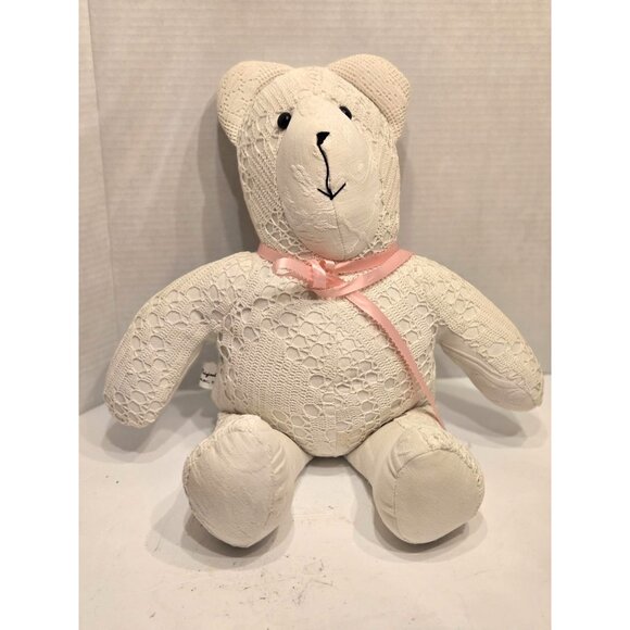 Absolutely Super Cute /Cream /Cotton Lace & Ribbon Patchwork Bear - Wedding. Bab - Picture 2 of 11